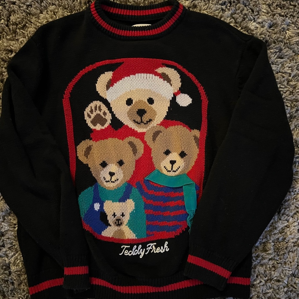 Teddy Fresh Black Sweater with Festive Bear Design